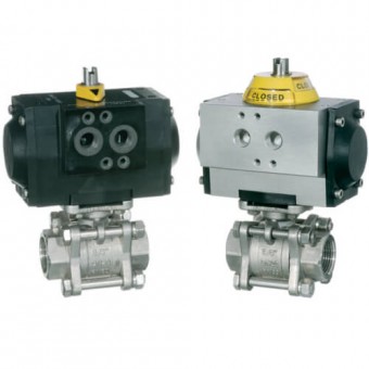 Шаровый кран, 2-ходовой, 3-х составной, нерж. сталь, Dn8-100, Pn63 BSP/ NPT/под приварку встык/под приварку внахлест с пневмоприводом