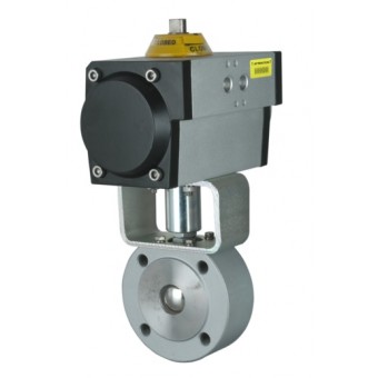 Шаровый кран, 2-ходовой,фланцевый, тип WAFER, углерод. сталь, Dn15-150, Pn16-40 с пневмоприводом