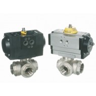 Шаровый кран, 3-ходовой, L-/T-порт, латунь, Dn8-50, Pn25-40 с пневмоприводом